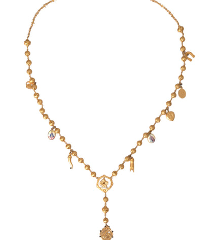 Dolce & Gabbana Gold Tone Chain Brass Beaded Statement Sicily Necklace