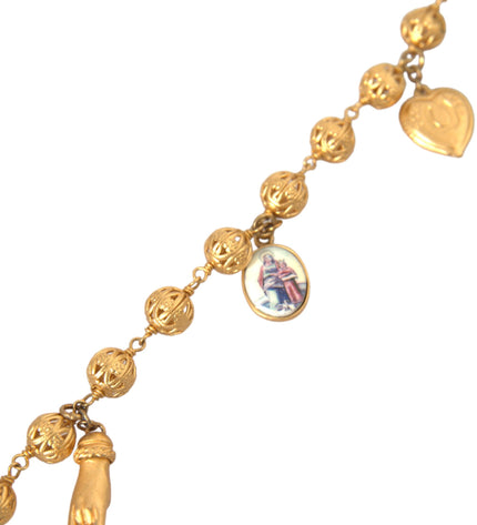 Dolce & Gabbana Gold Tone Chain Brass Beaded Statement Sicily Necklace