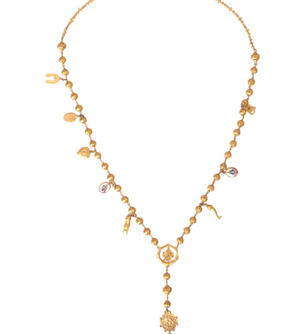 Dolce & Gabbana Gold Tone Chain Brass Beaded Statement Sicily Necklace