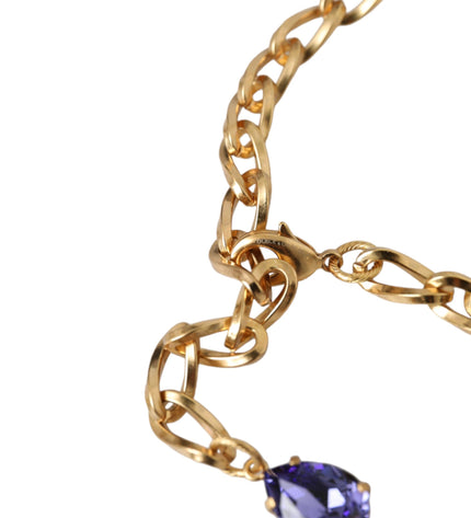 Dolce & Gabbana Gold Brass Crystal Purple Pink Pearl Pendants Necklace