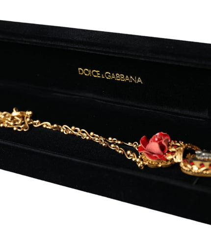 Dolce & Gabbana Gold BrassChain Sacred Heart Rose Crystal Charm Necklace