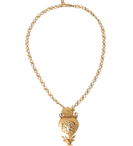 Dolce & Gabbana Gold Brass Chain Sacred Heart Crystal Charm Necklace