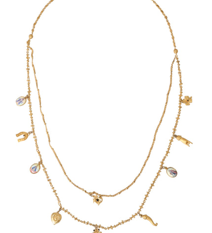 Dolce & Gabbana Gold Tone Chain Brass Charm Statement Sicily Necklace