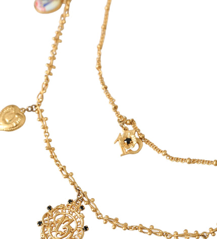 Dolce & Gabbana Gold Tone Chain Brass Charm Statement Sicily Necklace