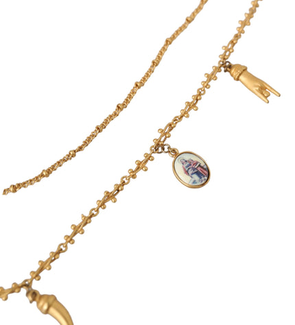 Dolce & Gabbana Gold Tone Chain Brass Charm Statement Sicily Necklace