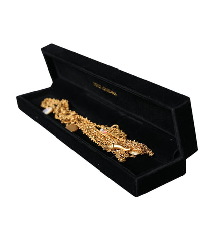 Dolce & Gabbana Gold Tone Chain Brass Charm Statement Sicily Necklace