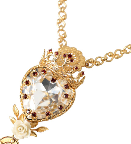 Dolce & Gabbana Gold Brass Chain Sacred Heart Crystal Charm Necklace