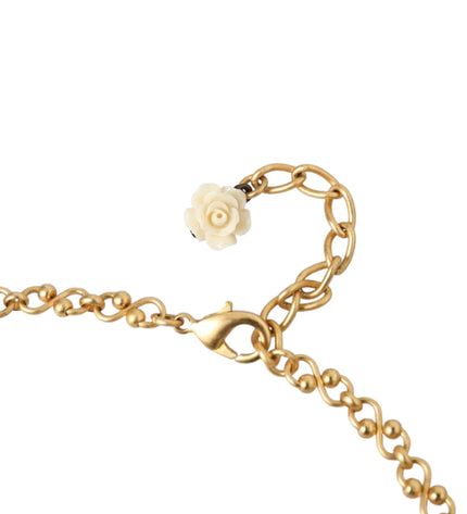 Dolce & Gabbana Gold Brass Chain Sacred Heart Crystal Charm Necklace