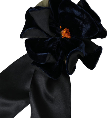 Dolce & Gabbana Black Silk Gold Brass Floral Hair Pin Brooch