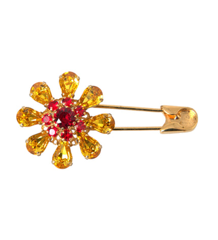 Dolce & Gabbana Gold Brass Floral Crystal Jewelry Brooch Pin