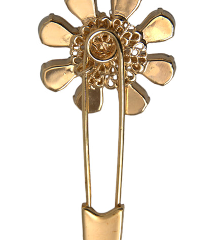 Dolce & Gabbana Gold Brass Floral Crystal Jewelry Brooch Pin