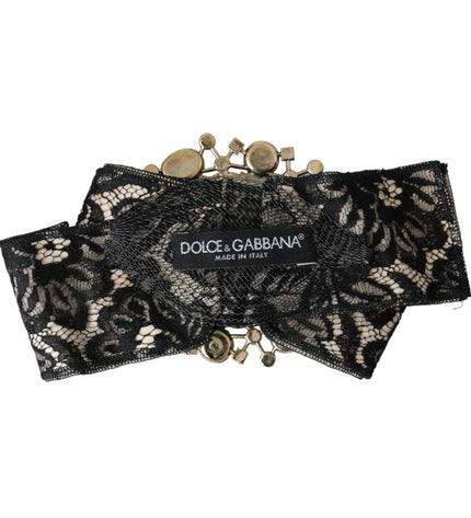 Dolce & Gabbana Black Lace Crystal Handmade Brooch Hair Pin