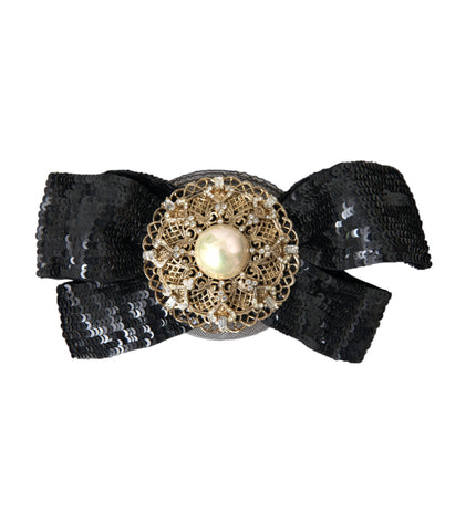 Dolce & Gabbana Black Sequin Pearl Handmade Brooch Hair Pin