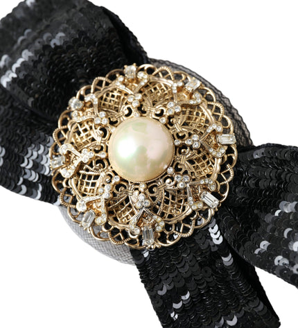 Dolce & Gabbana Black Sequin Pearl Handmade Brooch Hair Pin