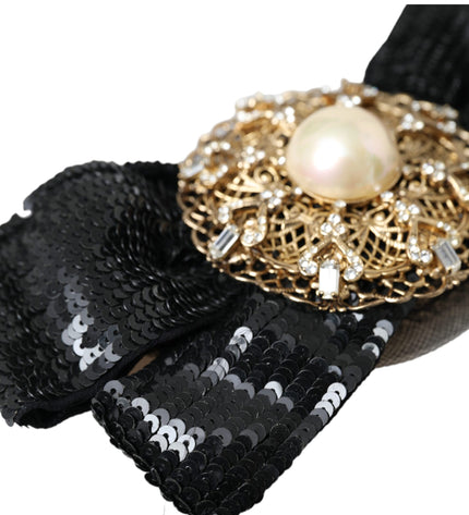 Dolce & Gabbana Black Sequin Pearl Handmade Brooch Hair Pin