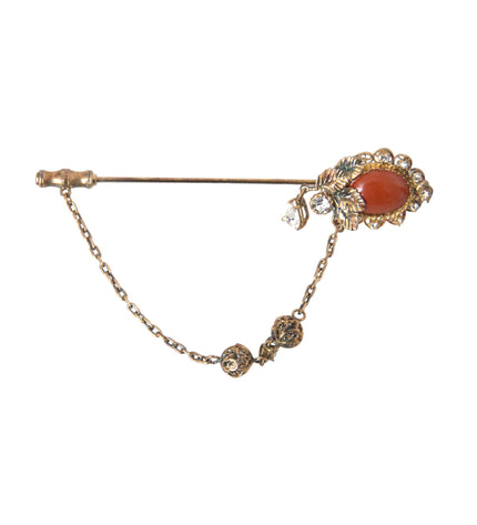 Dolce & Gabbana Gold Brass Crystal Chain 925 Sterling Silver Pin Brooch