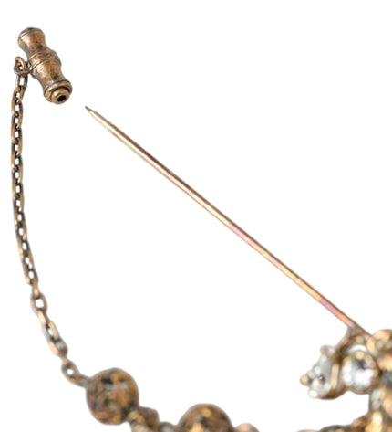 Dolce & Gabbana Gold Brass Crystal Chain 925 Sterling Silver Pin Brooch