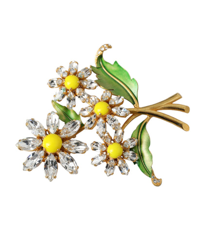 Dolce & Gabbana Gold Yellow Green Filigree Flower Crystals Brooch Pin