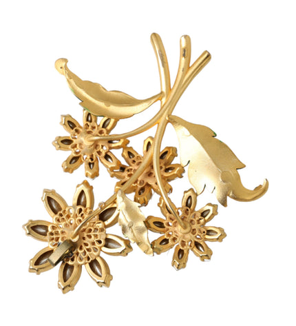 Dolce & Gabbana Gold Yellow Green Filigree Flower Crystals Brooch Pin