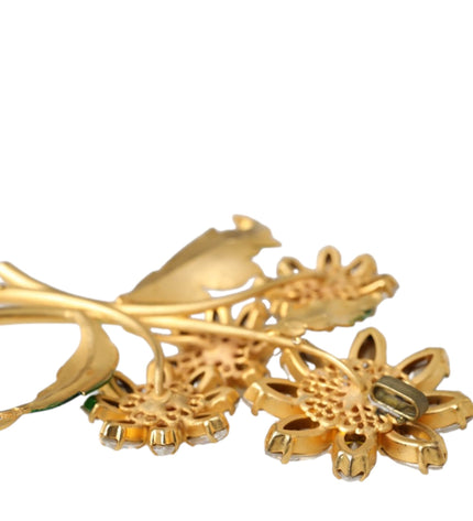 Dolce & Gabbana Gold Yellow Green Filigree Flower Crystals Brooch Pin