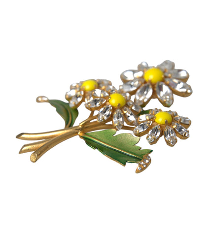 Dolce & Gabbana Gold Yellow Green Filigree Flower Crystals Brooch Pin