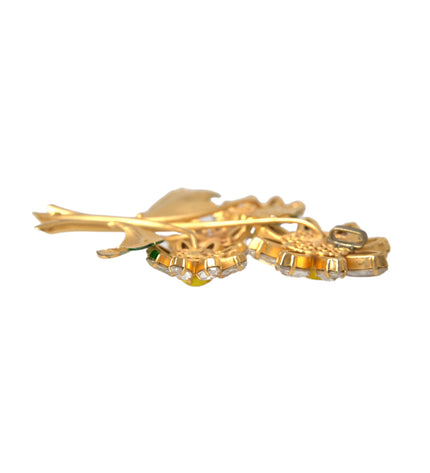 Dolce & Gabbana Gold Yellow Green Filigree Flower Crystals Brooch Pin