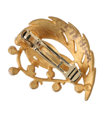 Dolce & Gabbana Gold Brass Leaf Embellished Jewelry Brooch Hair Pin