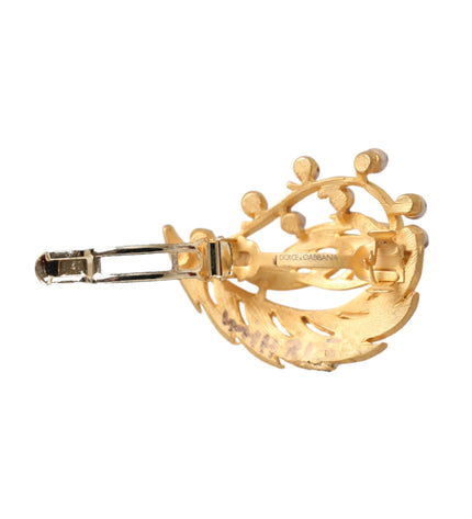 Dolce & Gabbana Gold Brass Leaf Embellished Jewelry Brooch Hair Pin