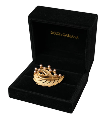 Dolce & Gabbana Gold Brass Leaf Embellished Jewelry Brooch Hair Pin