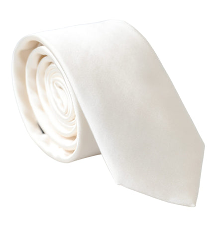 Dolce & Gabbana White Solid 100% Silk Adjustable Tie