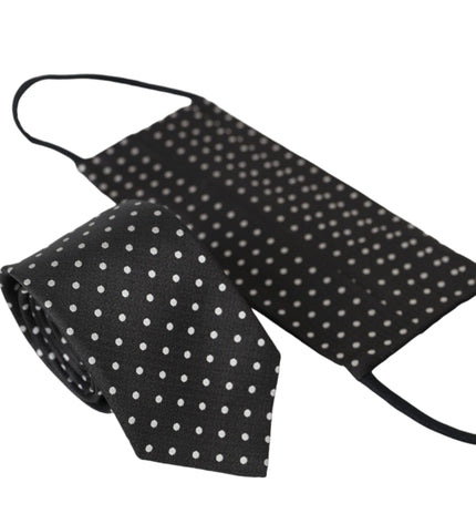 Dolce & Gabbana Black White Polka Dots 100% Silk Necktie Face Mask