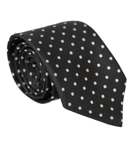 Dolce & Gabbana Black White Polka Dots 100% Silk Necktie Face Mask