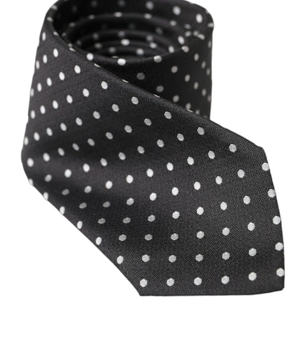 Dolce & Gabbana Black White Polka Dots 100% Silk Necktie Face Mask