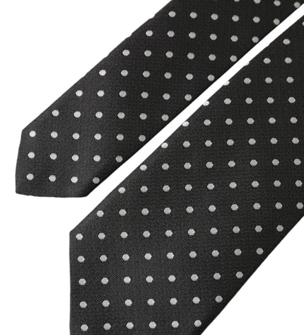 Dolce & Gabbana Black White Polka Dots 100% Silk Necktie Face Mask