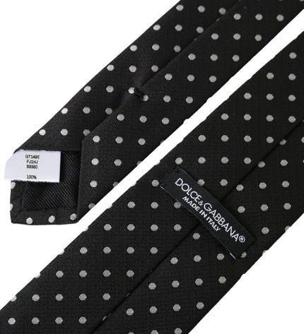 Dolce & Gabbana Black White Polka Dots 100% Silk Necktie Face Mask