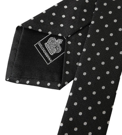 Dolce & Gabbana Black White Polka Dots 100% Silk Necktie Face Mask