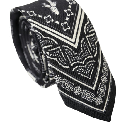 Dolce & Gabbana Black White Patterned 100% Silk Adjustable Tie