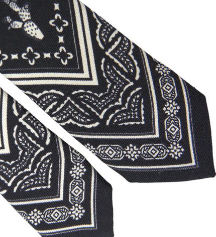 Dolce & Gabbana Black White Patterned 100% Silk Adjustable Tie