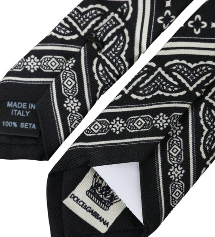 Dolce & Gabbana Black White Patterned 100% Silk Adjustable Tie