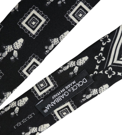 Dolce & Gabbana Black White Patterned 100% Silk Adjustable Tie