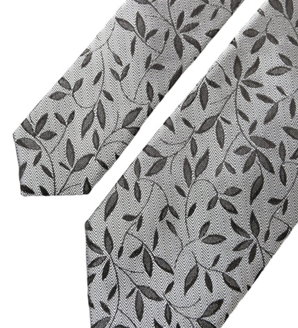 Dolce & Gabbana Gray Leaves 100% Silk Adjustable Tie