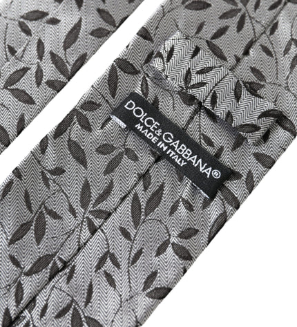 Dolce & Gabbana Gray Leaves 100% Silk Adjustable Tie