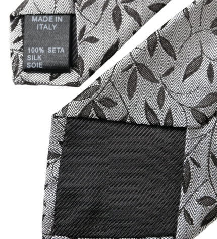 Dolce & Gabbana Gray Leaves 100% Silk Adjustable Tie