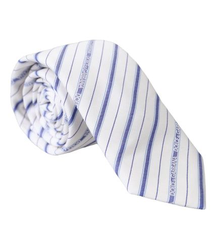 Dolce & Gabbana White Blue Stripes Silk Adjustable Tie