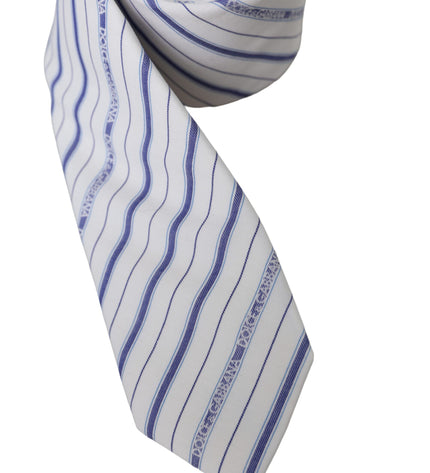 Dolce & Gabbana White Blue Stripes Silk Adjustable Tie