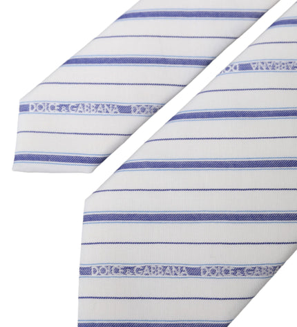 Dolce & Gabbana White Blue Stripes Silk Adjustable Tie