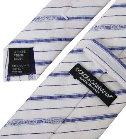 Dolce & Gabbana White Blue Stripes Silk Adjustable Tie