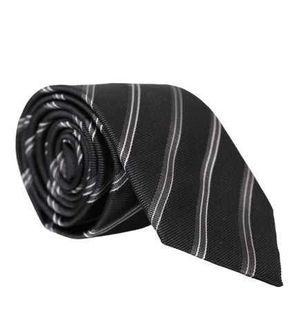 Dolce & Gabbana Black White Stripes Silk Adjustable Tie