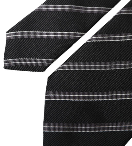 Dolce & Gabbana Black White Stripes Silk Adjustable Tie