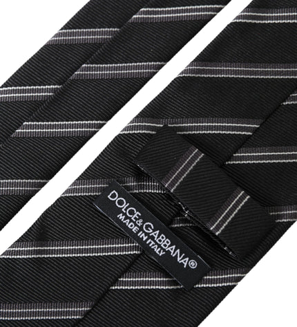 Dolce & Gabbana Black White Stripes Silk Adjustable Tie